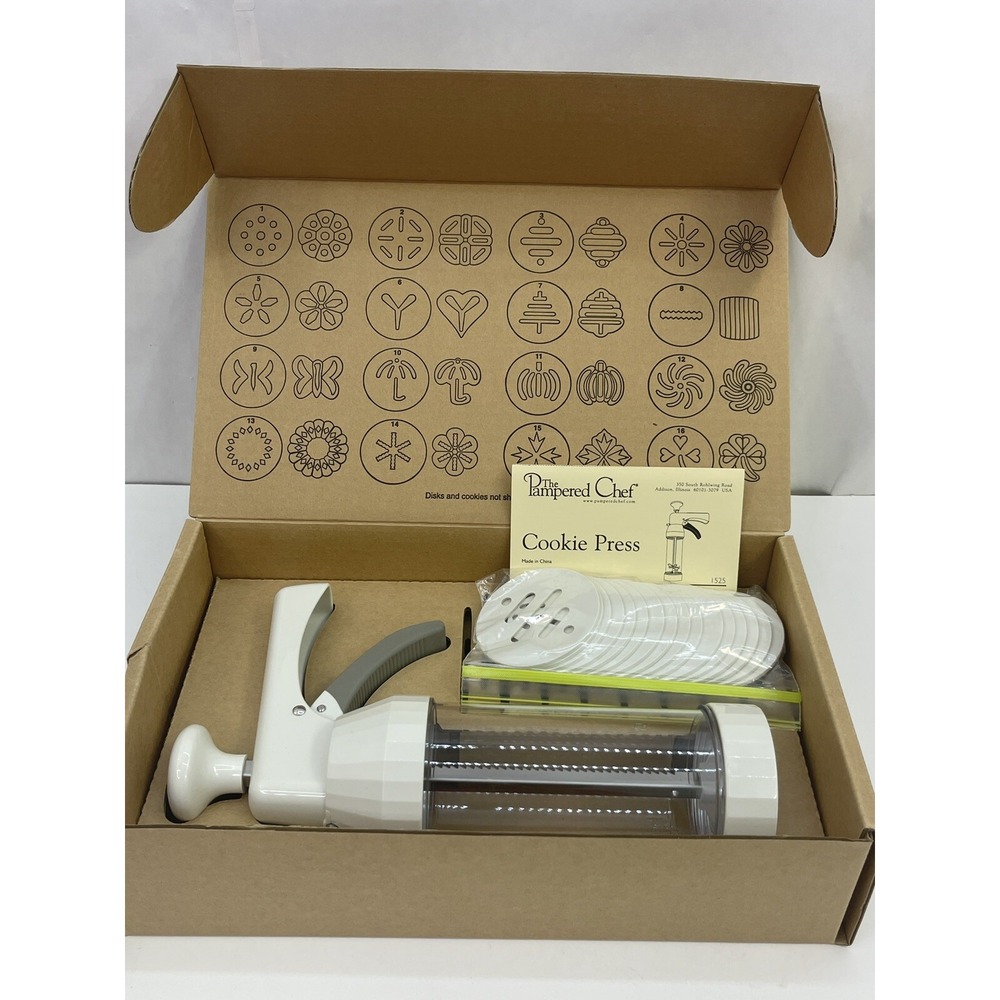The Pampered Chef Cookie Press 1525 With 16 Cookie‎ Discs Designs